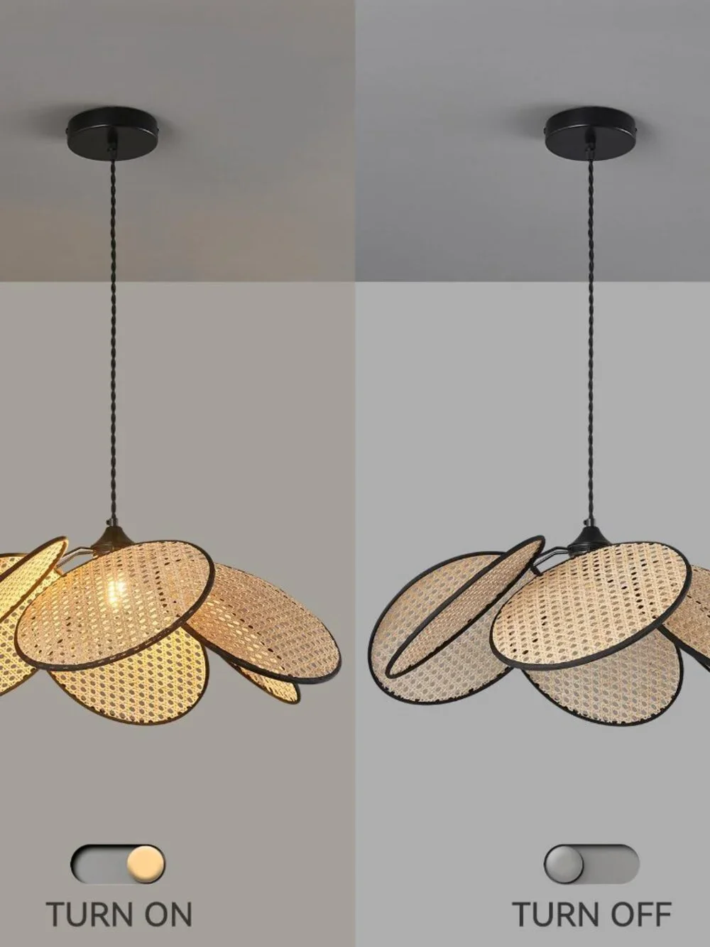 ADCTHOME 376-1 Boho Hemp Rope Rattan Pendant Light for Kitchen Bedroom